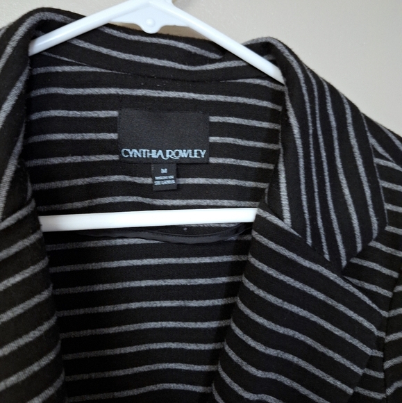 Cynthia Rowley Black Gray Stripe Office Work One Button Blazer Folded Longsleeve - Picture 6 of 9